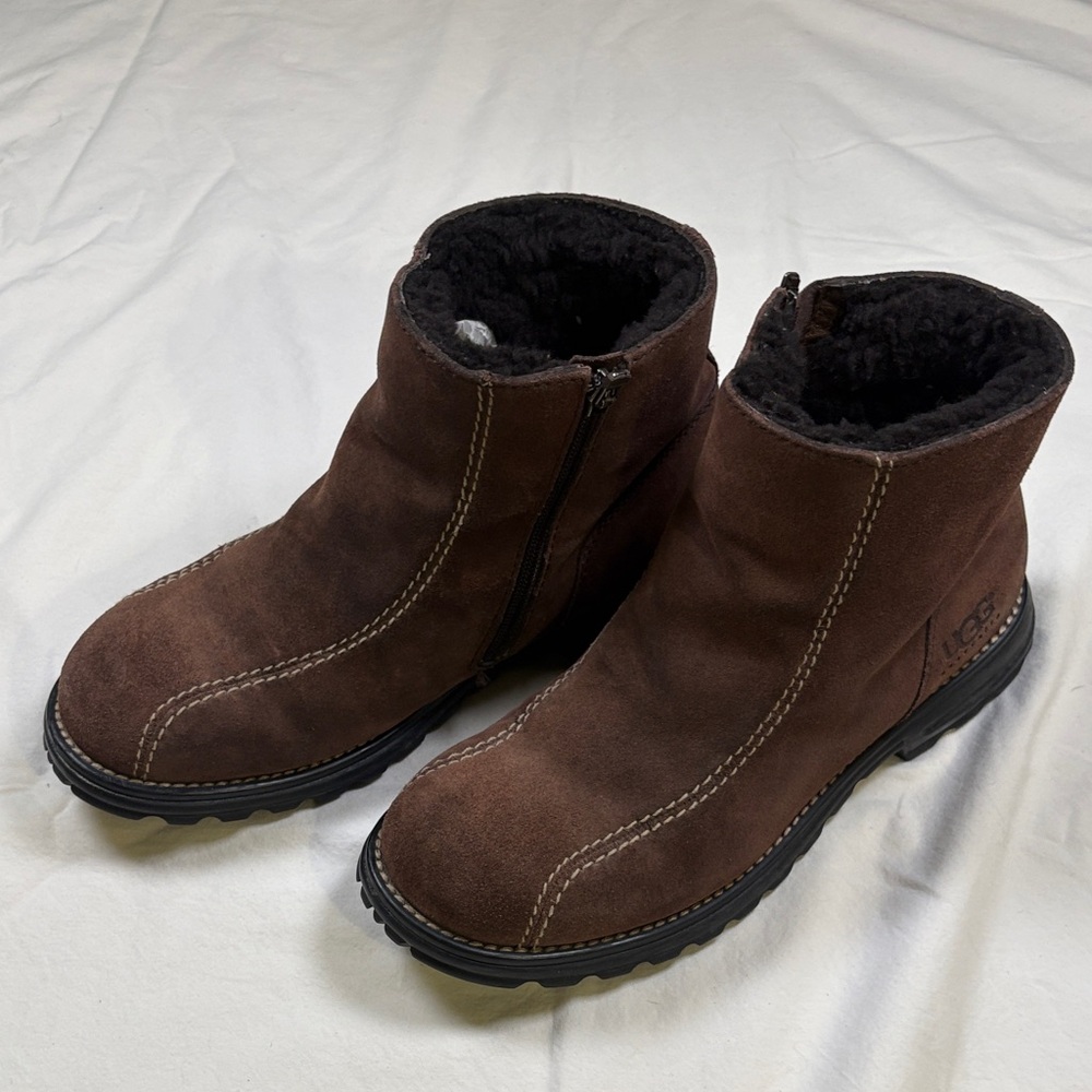 UGG Chocolate Suede Boots with Black Trim
